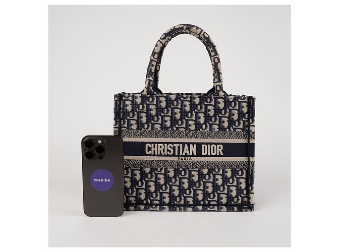 Dior Small Book Tote Bag Oblique Navy Blu - vista 7