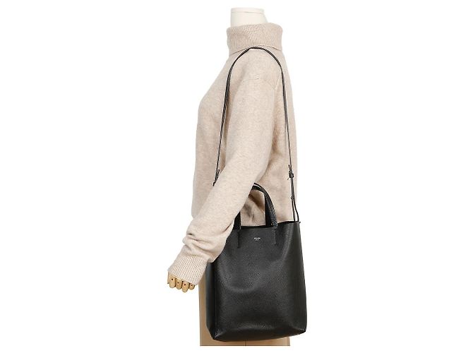 Cabas Céline Piccola Tote Verticale in Pelle e Borsa a Spalla Nera Nero - vista 13