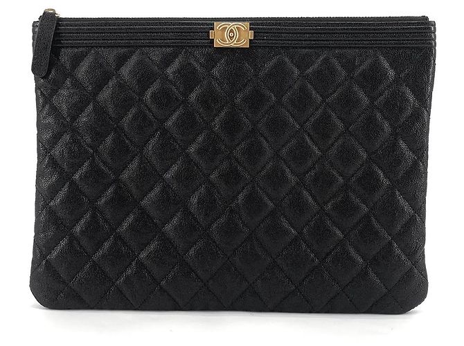 Chanel Clutch Caviar Gold Boy New Medium Nero - vista 2