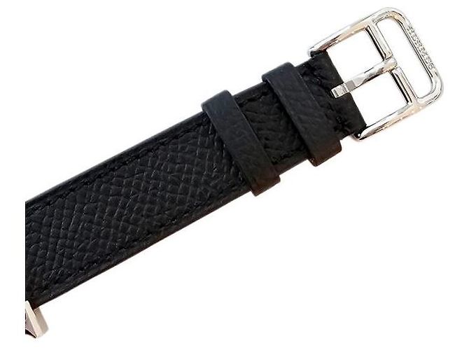 Hermès Heure Uhr Kleines Modell Silberfarbe Epsom Calfskin Armband Schwarz - Ansicht 8