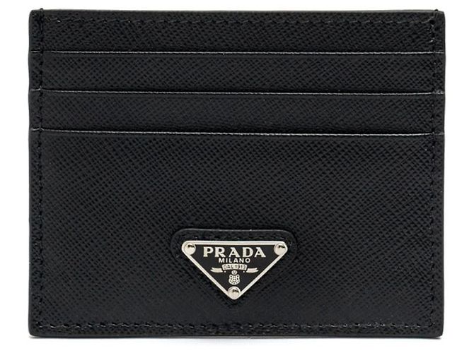 Prada Saffiano Triangle Logo Card Wallet Black - view 3