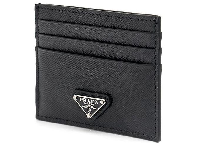 Prada Saffiano Triangle Logo Card Wallet Black - view 4