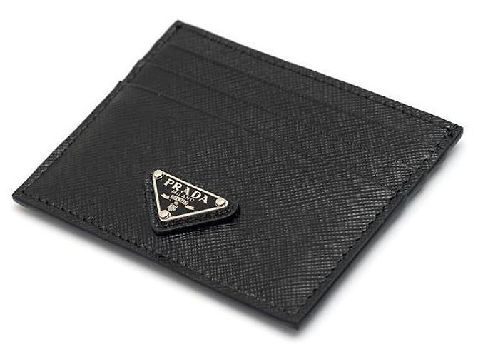 Prada Saffiano Triangle Logo Card Wallet Black - view 6