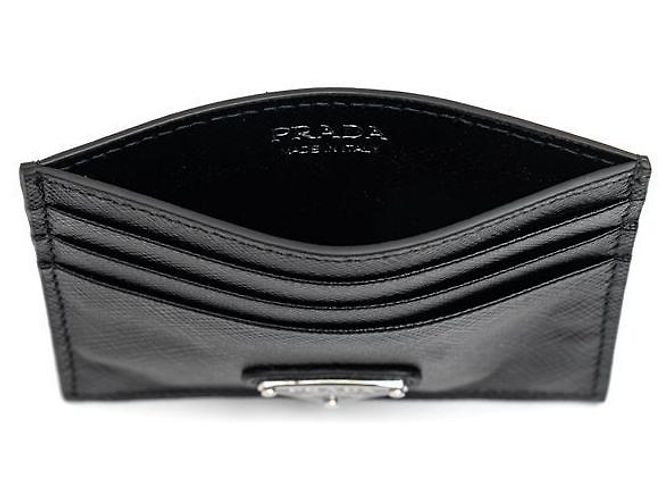 Prada Saffiano Triangle Logo Card Wallet Black - view 7