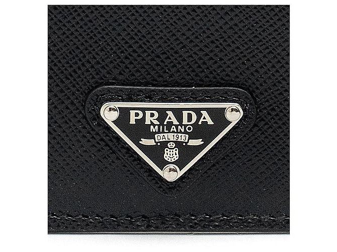 Prada Saffiano Triangle Logo Card Wallet Black - view 9