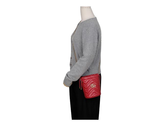 Gucci Mini borsa a secchiello in pelle GG Marmont Rossa - vista 10