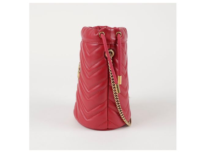 Gucci Mini borsa a secchiello in pelle GG Marmont Rossa - vista 3