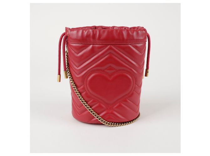 Gucci Mini borsa a secchiello in pelle GG Marmont Rossa - vista 4