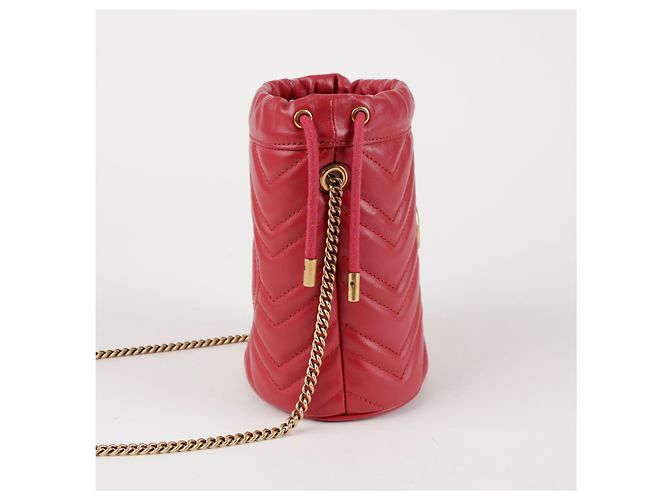 Gucci Mini borsa a secchiello in pelle GG Marmont Rossa - vista 5