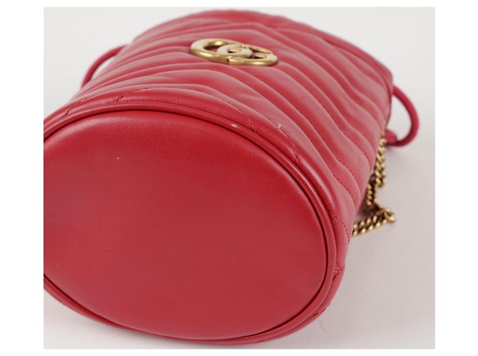 Gucci Mini borsa a secchiello in pelle GG Marmont Rossa - vista 7