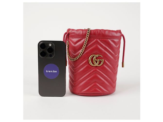 Gucci Mini borsa a secchiello in pelle GG Marmont Rossa - vista 8