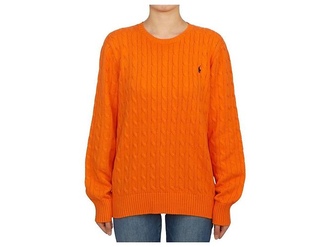 Ralph Lauren Kinder Strickjacke mit Zopfmuster ORANGE (Passt auch Erwachsenen) - Ansicht 2