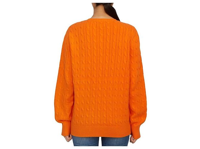 Ralph Lauren Kinder Strickjacke mit Zopfmuster ORANGE (Passt auch Erwachsenen) - Ansicht 4
