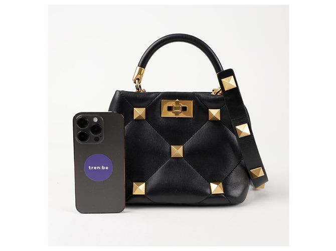 Valentino Roman Stud Small Nappa Leder Handtasche Schwarz - Ansicht 9