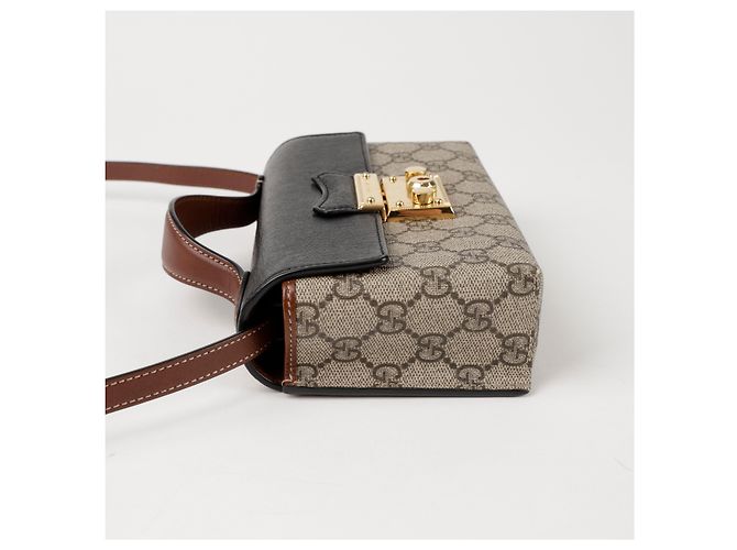 Gucci Mini Top-Handle-Schultertasche aus GG Supreme Canvas mit Paddle Lock Verschluss Schwarz - Ansicht 4