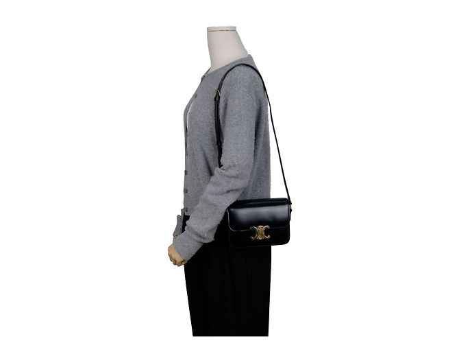 Céline Bolso de hombro Tin Triope para mujer en piel de becerro brillante negro - vista 11