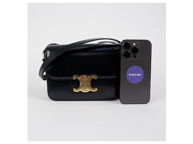 Céline Bolso de hombro Tin Triope para mujer en piel de becerro brillante negro - vista 7