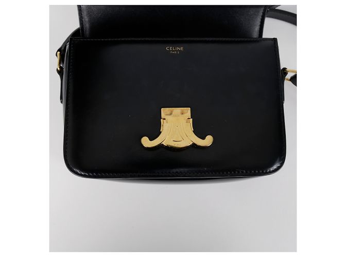 Céline Bolso de hombro Tin Triope para mujer en piel de becerro brillante negro - vista 8