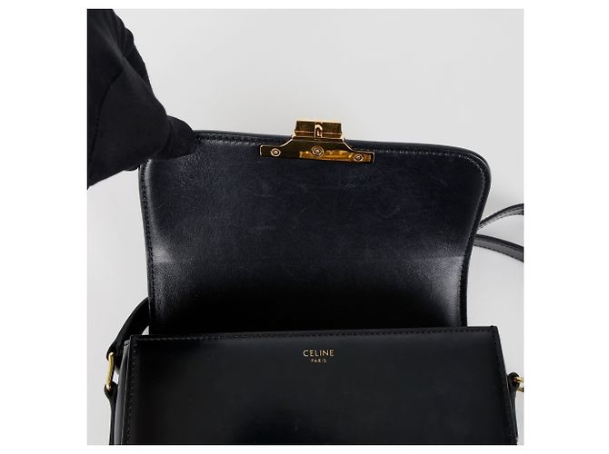 Céline Bolso de hombro Tin Triope para mujer en piel de becerro brillante negro - vista 9