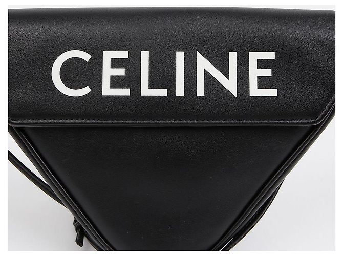Céline Borsa a tracolla in pelle con logo stampato Triangle Nera - vista 2