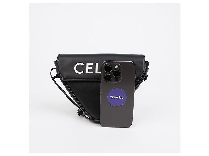 Céline Borsa a tracolla in pelle con logo stampato Triangle Nera - vista 7