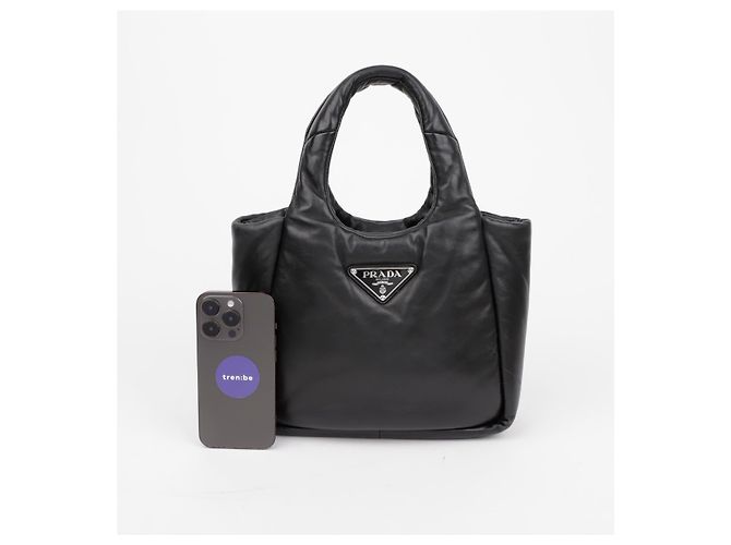Prada Bolsa Tote de couro napa acolchoado macio preto - vista 12