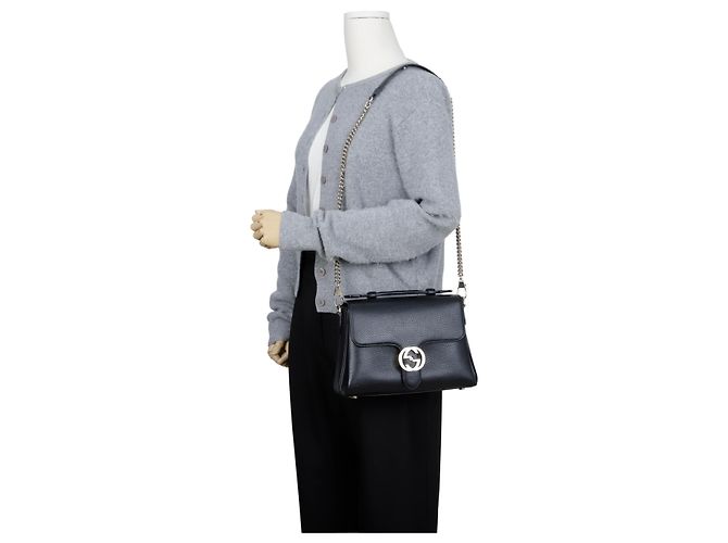 Gucci Interlocking Leather Top Handle Chain Shoulder Bag Schwarz - Ansicht 11