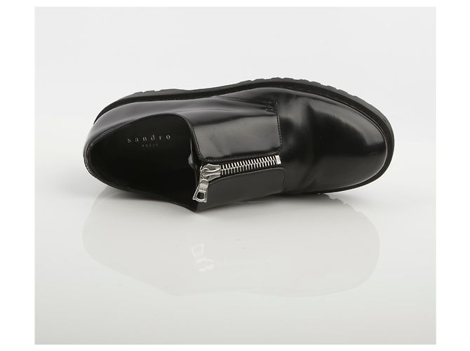 Sandro Scarpe Derby in pelle nera con zip Nero - vista 12