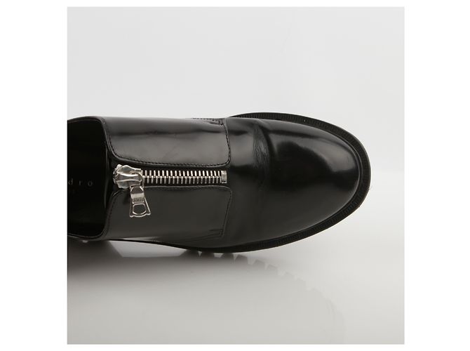 Sandro Scarpe Derby in pelle nera con zip Nero - vista 9