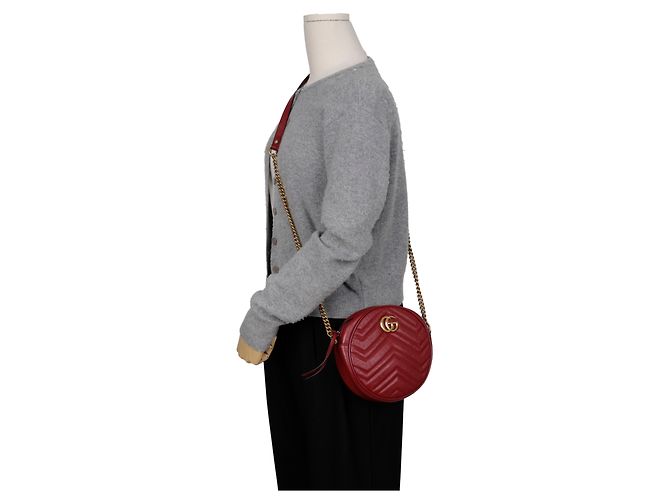 Gucci Mini borsa a tracolla rotonda GG Marmont Rossa Rosso - vista 8