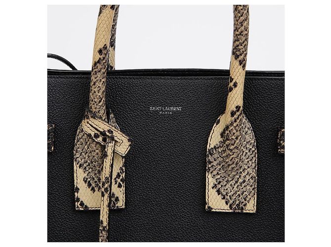 Saint Laurent Small Leather Python Pattern Sac De Jour Tote Shoulder Bag Black - view 2