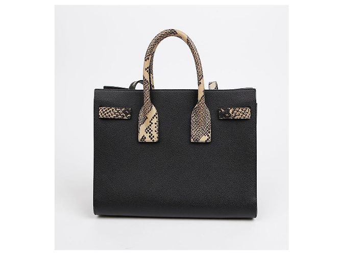 Saint Laurent Small Leather Python Pattern Sac De Jour Tote Shoulder Bag Black - view 3