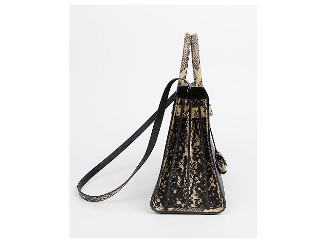 Saint Laurent Small Leather Python Pattern Sac De Jour Tote Shoulder Bag Black - view 4