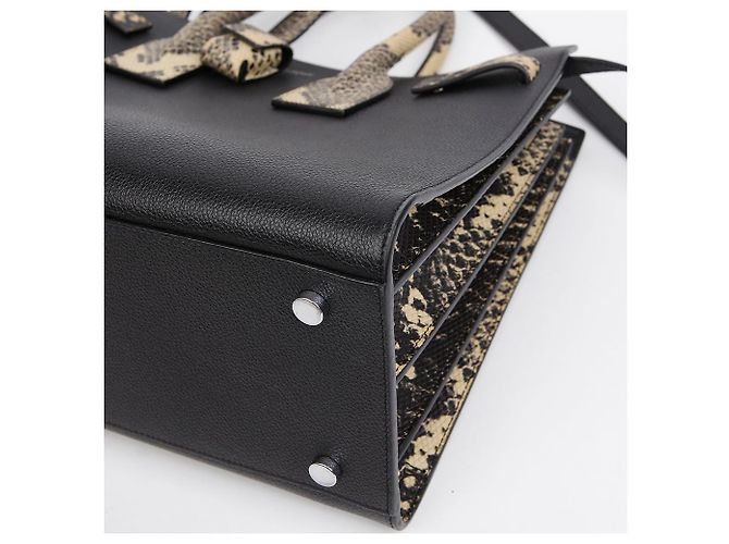 Saint Laurent Small Leather Python Pattern Sac De Jour Tote Shoulder Bag Black - view 6