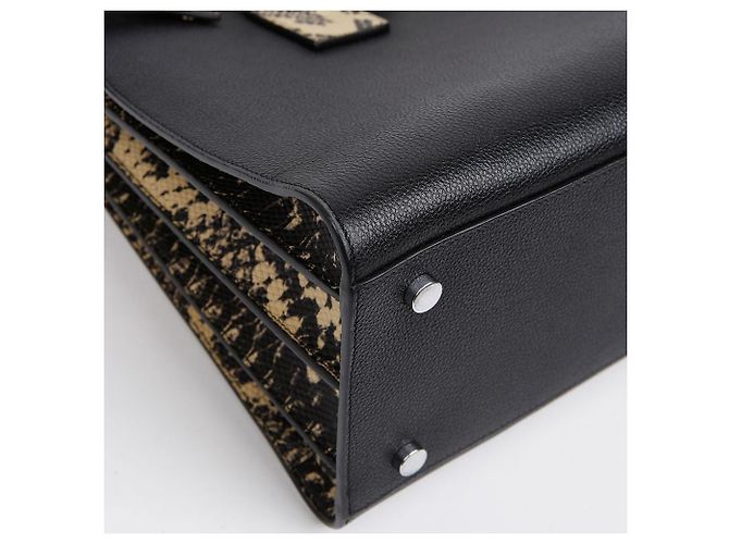 Saint Laurent Small Leather Python Pattern Sac De Jour Tote Shoulder Bag Black - view 7