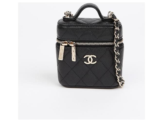 Chanel Mini Borsa Vanity Handle Chain Caviar Nera con Hardware Oro Nero - vista 2