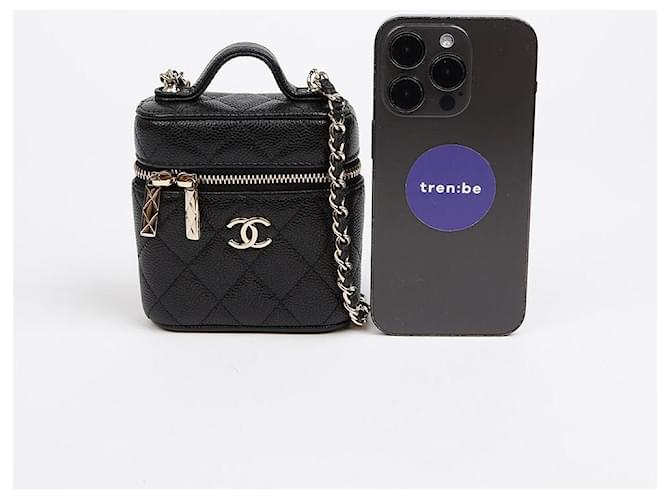 Chanel Mini Borsa Vanity Handle Chain Caviar Nera con Hardware Oro Nero - vista 7