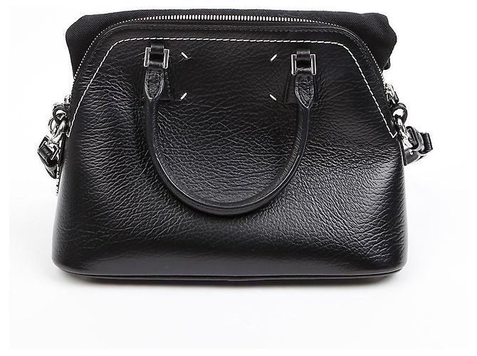 Maison Martin Margiela Mini bolsa de ombro em couro granulado com alça de mão preta - vista 3