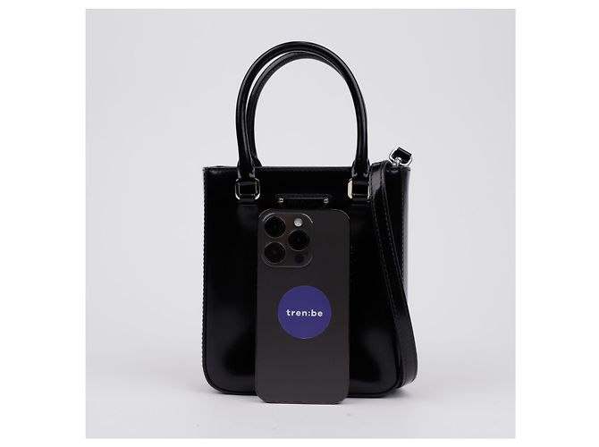 Prada Triangle Logo Small Bürstenleder Tote Bag Schwarz - Ansicht 13