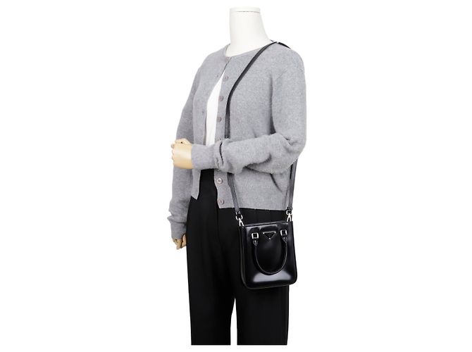 Prada Triangle Logo Small Bürstenleder Tote Bag Schwarz - Ansicht 15