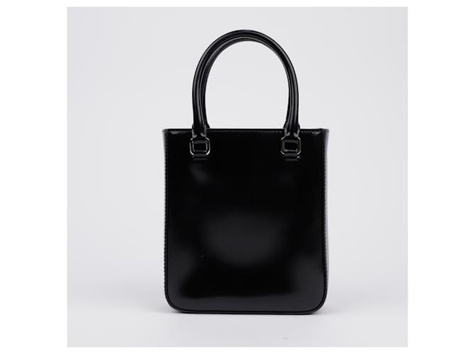 Prada Triangle Logo Small Bürstenleder Tote Bag Schwarz - Ansicht 3