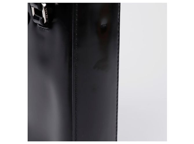 Prada Triangle Logo Small Bürstenleder Tote Bag Schwarz - Ansicht 5