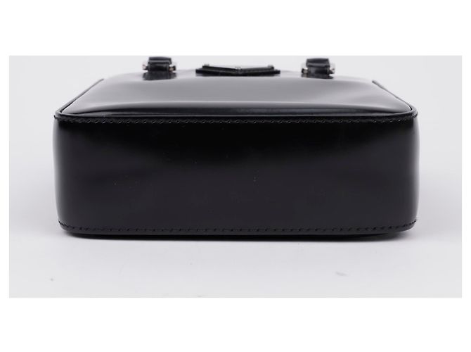 Prada Triangle Logo Small Bürstenleder Tote Bag Schwarz - Ansicht 7