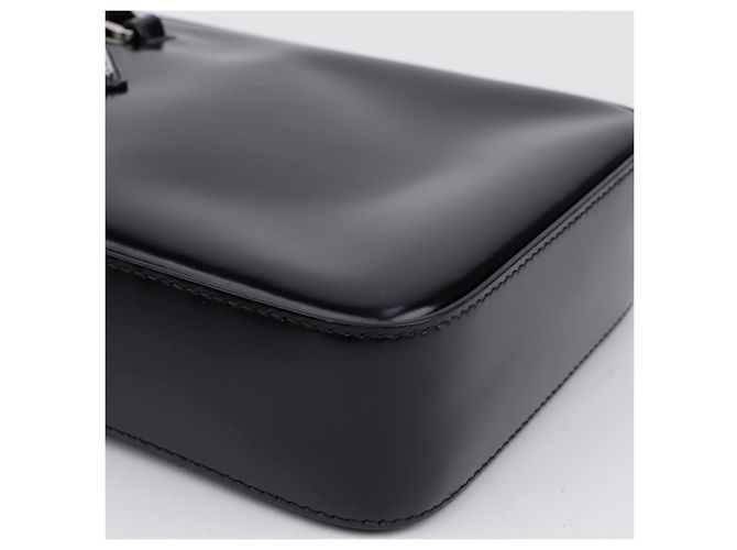 Prada Triangle Logo Small Bürstenleder Tote Bag Schwarz - Ansicht 8