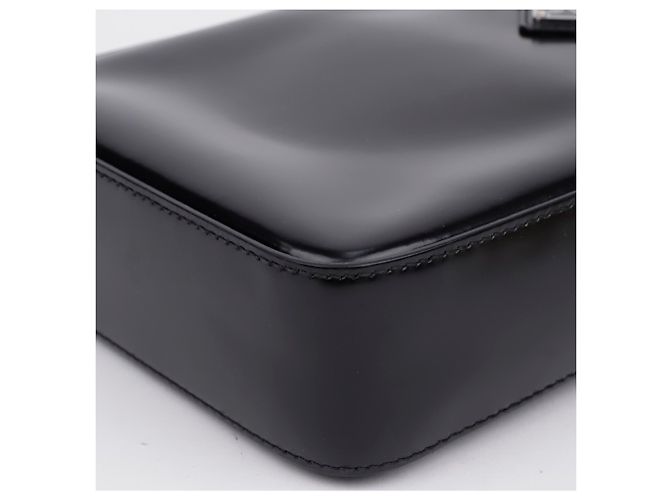 Prada Triangle Logo Small Bürstenleder Tote Bag Schwarz - Ansicht 9