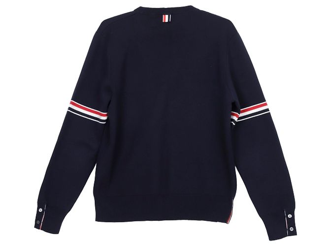 Thom Browne Milano Stitch Crewneck Pullover mit Armband Navy Blau - Ansicht 2