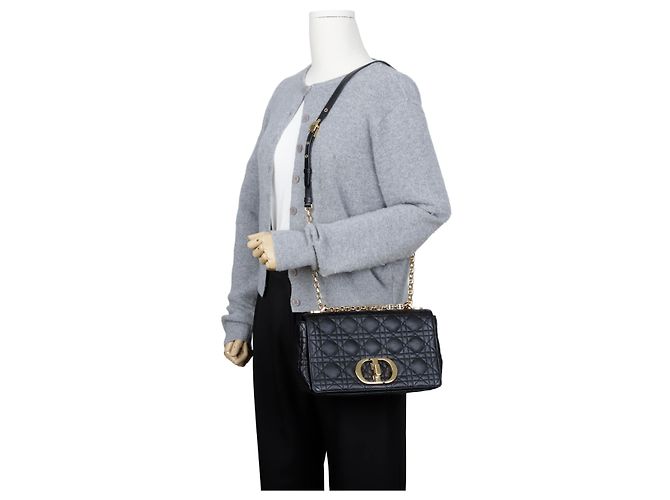 Dior Borsa a tracolla Cannage Medium in pelle di vitello nera con finiture dorate Nero - vista 13