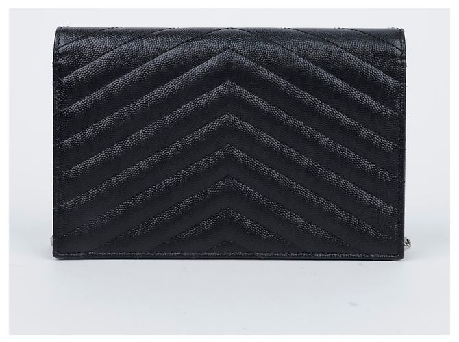 Saint Laurent Carteira com alça de corrente em couro granulado envelope Preto Prata - vista 3