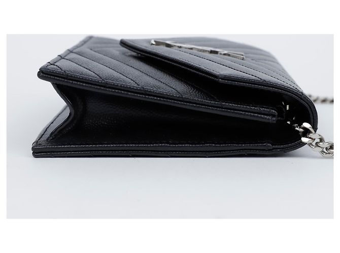 Saint Laurent Carteira com alça de corrente em couro granulado envelope Preto Prata - vista 4