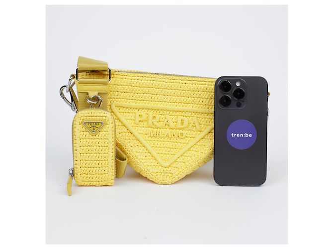 Prada Borsa Bandoliera Triangle in Rafia Gialla Giallo - vista 10